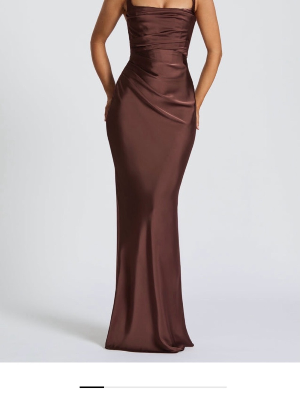 Strapless Chocolate Brown Satin Maxi Dress